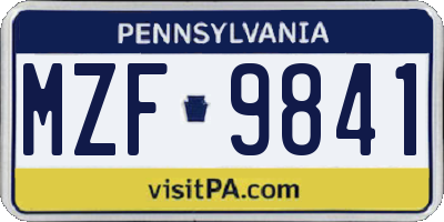 PA license plate MZF9841