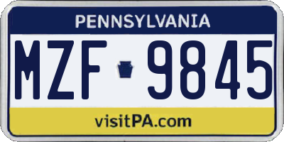 PA license plate MZF9845