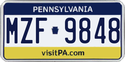 PA license plate MZF9848