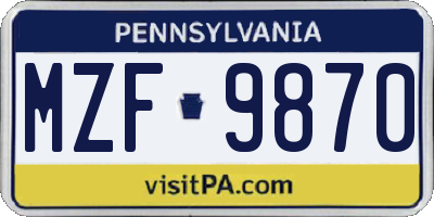PA license plate MZF9870