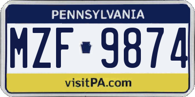 PA license plate MZF9874