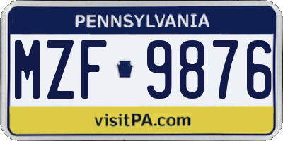 PA license plate MZF9876