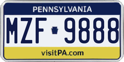 PA license plate MZF9888