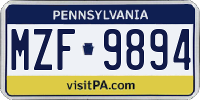 PA license plate MZF9894
