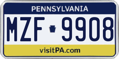 PA license plate MZF9908