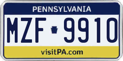 PA license plate MZF9910