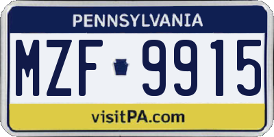 PA license plate MZF9915