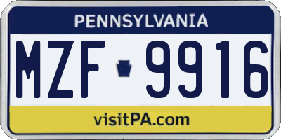 PA license plate MZF9916
