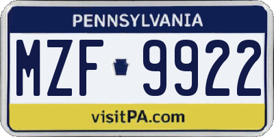 PA license plate MZF9922