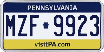 PA license plate MZF9923