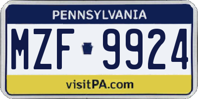 PA license plate MZF9924