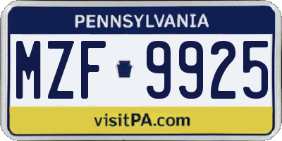 PA license plate MZF9925