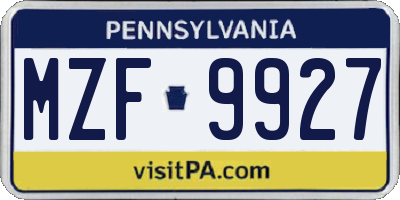 PA license plate MZF9927