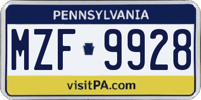 PA license plate MZF9928