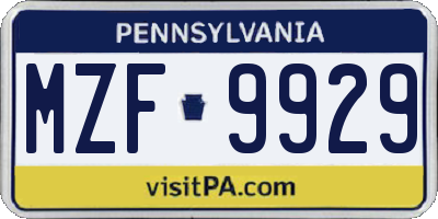 PA license plate MZF9929