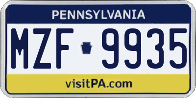 PA license plate MZF9935