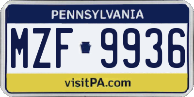 PA license plate MZF9936