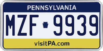 PA license plate MZF9939