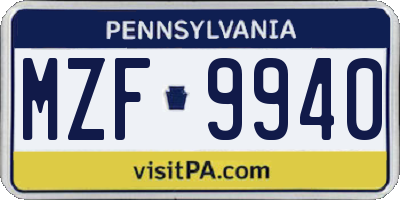 PA license plate MZF9940
