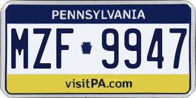 PA license plate MZF9947