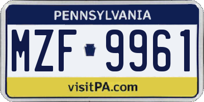 PA license plate MZF9961
