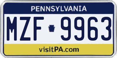 PA license plate MZF9963