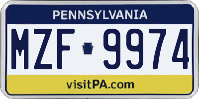 PA license plate MZF9974