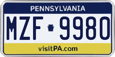 PA license plate MZF9980