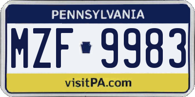 PA license plate MZF9983