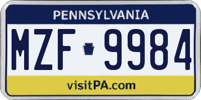 PA license plate MZF9984