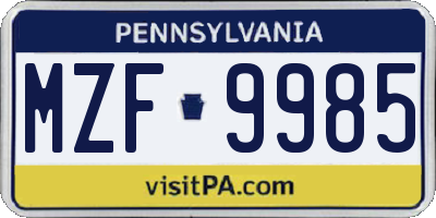 PA license plate MZF9985
