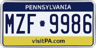 PA license plate MZF9986