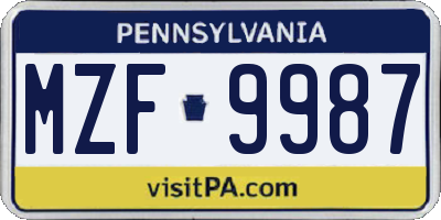 PA license plate MZF9987