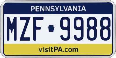 PA license plate MZF9988