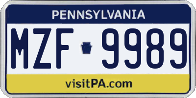 PA license plate MZF9989