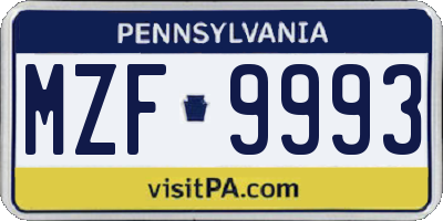 PA license plate MZF9993