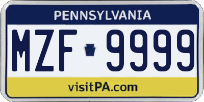 PA license plate MZF9999