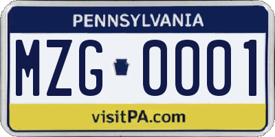 PA license plate MZG0001