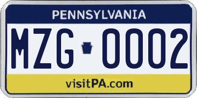 PA license plate MZG0002