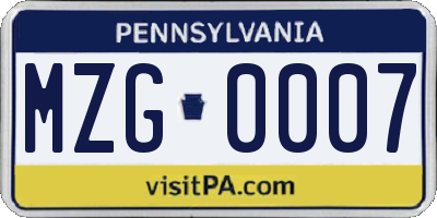 PA license plate MZG0007