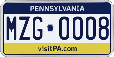 PA license plate MZG0008