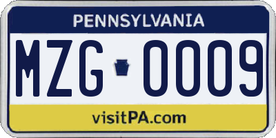 PA license plate MZG0009