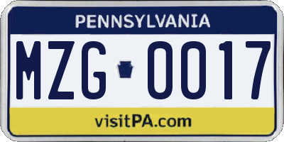 PA license plate MZG0017