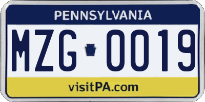 PA license plate MZG0019