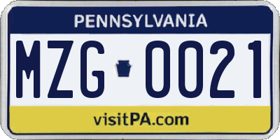 PA license plate MZG0021