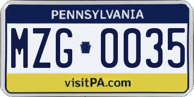 PA license plate MZG0035