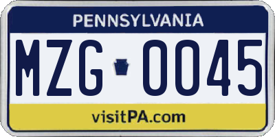 PA license plate MZG0045