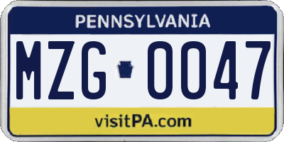 PA license plate MZG0047