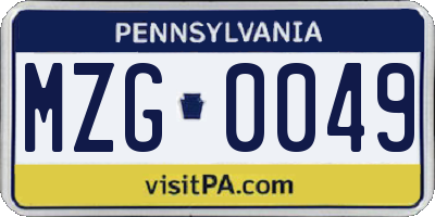 PA license plate MZG0049