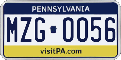 PA license plate MZG0056